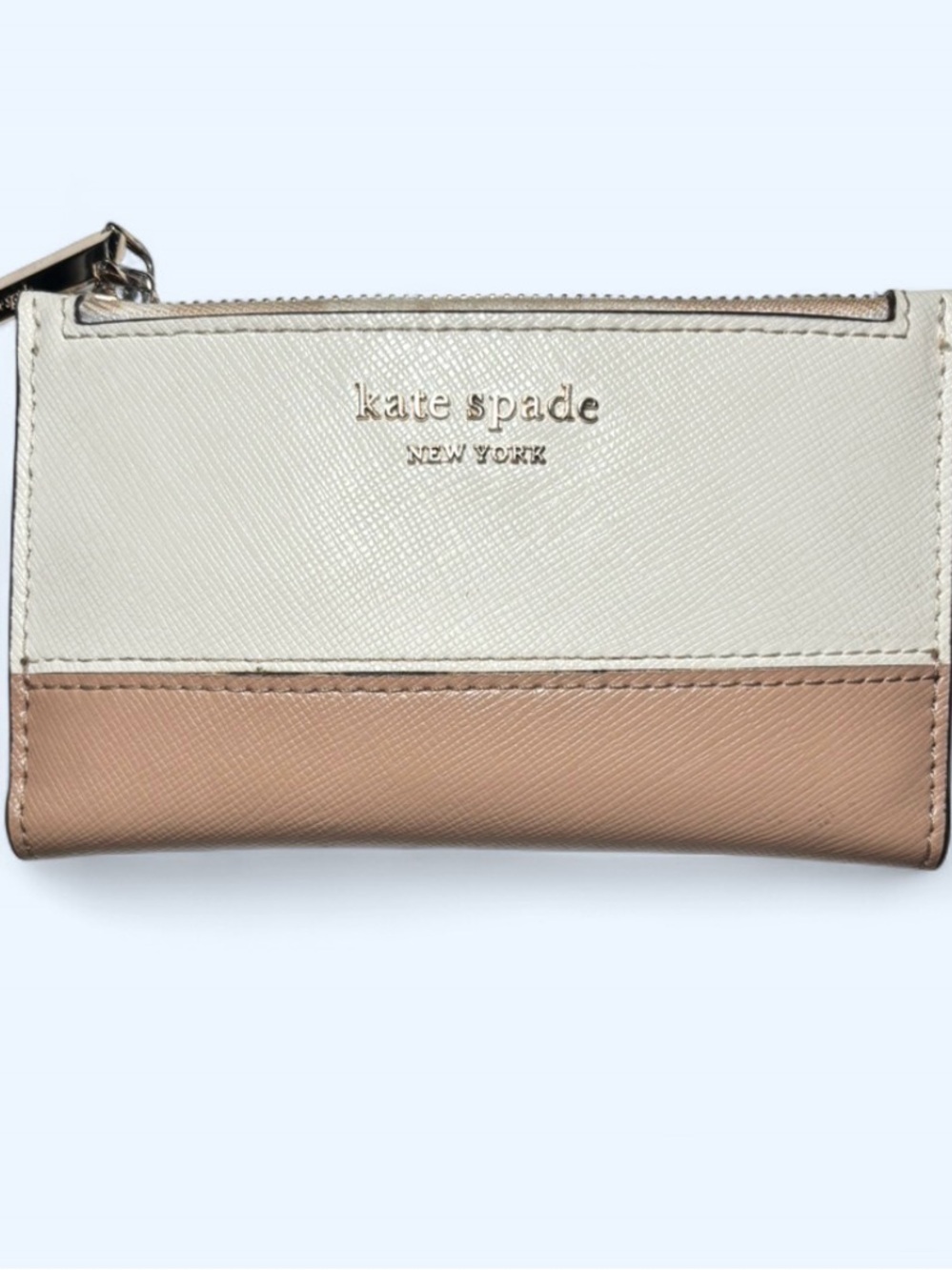 kate spade Two-Tone Cream and Tan Saffiano Zip Card Case